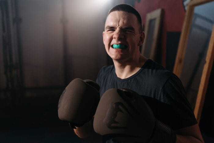 boxer wearing a mouthguard